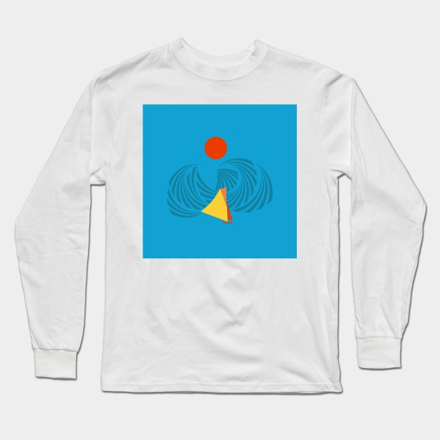 Blue Sea Waves Yellow Sailing Boat Long Sleeve T-Shirt by oknoki